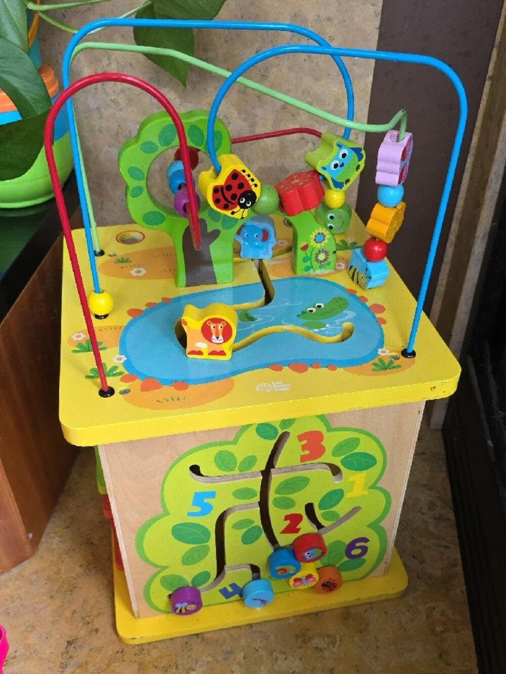 Multicolor Wooden Learning Activity Cube with Bead Maze - Yellow Top